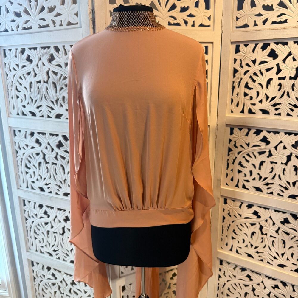 Pink/Peach Akira Blouse Woman Medium Beaded neck (looks like a chocker)